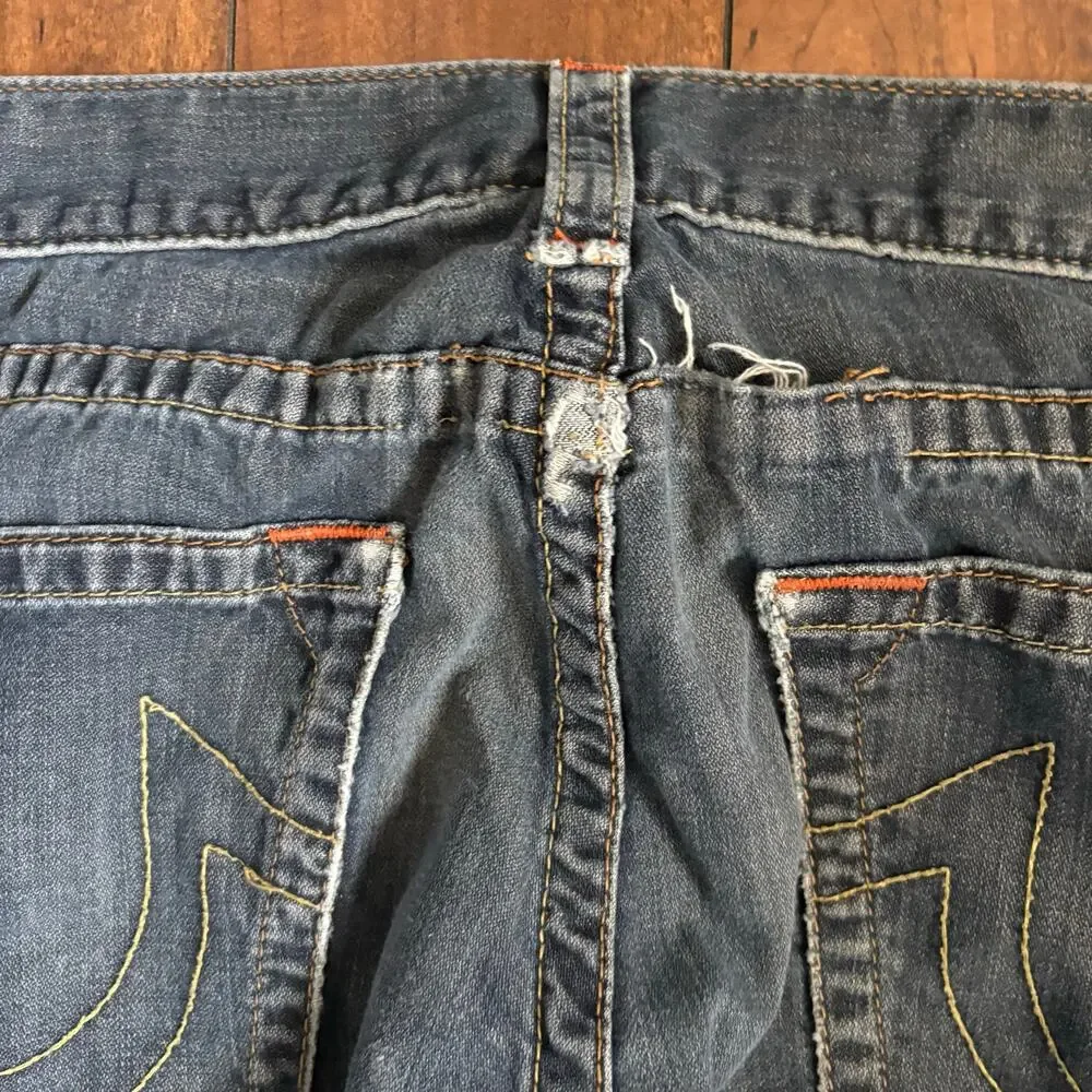 True Religion Jeans Mens 38x32 Blue Slim Fit Streetwear Faded Distressed